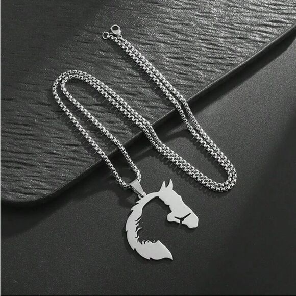 Hollow Stainless Steel Horse Head Animal Pendant Necklace - Picture 3 of 13